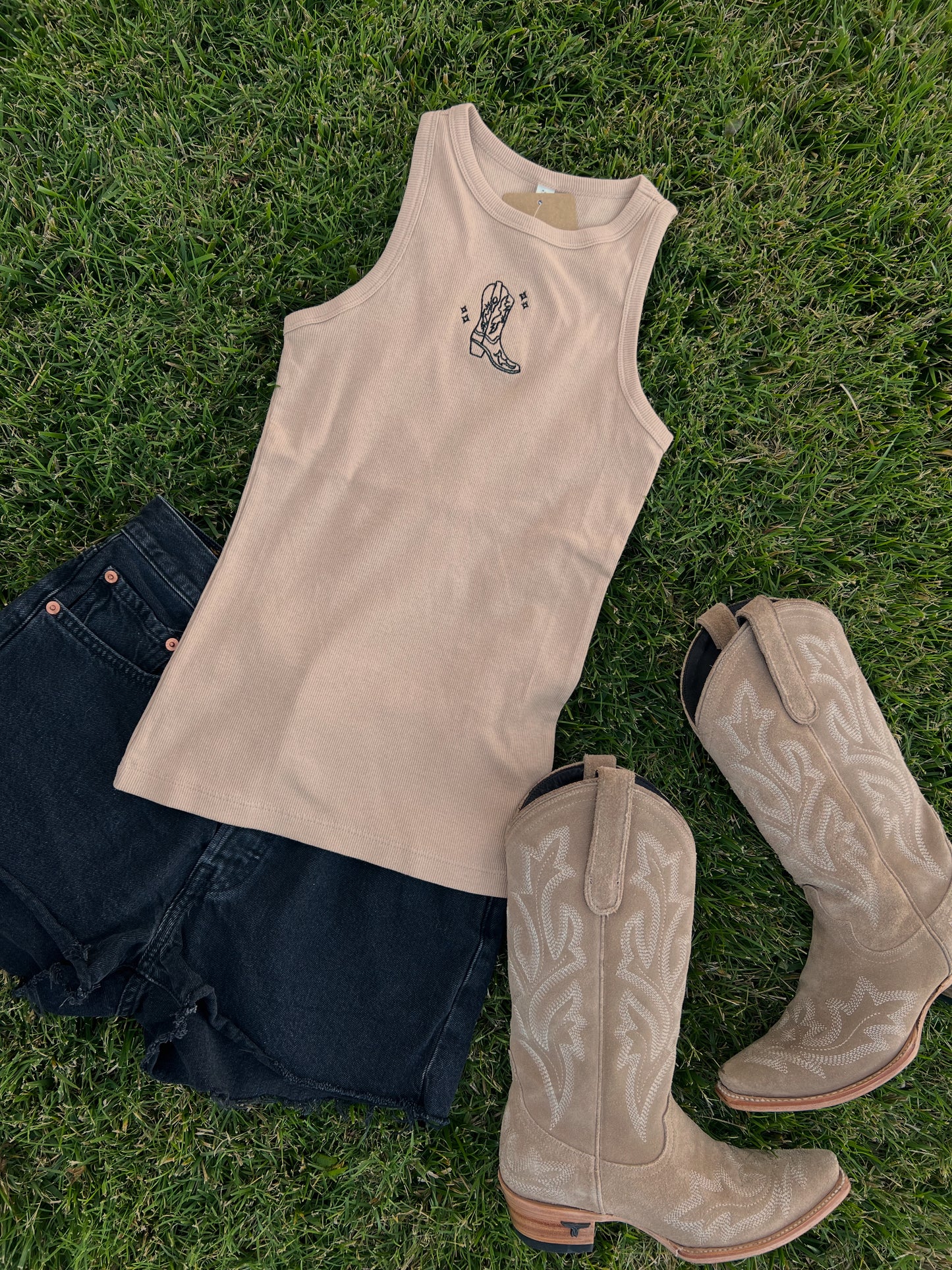 Boots On Embroidered Tank