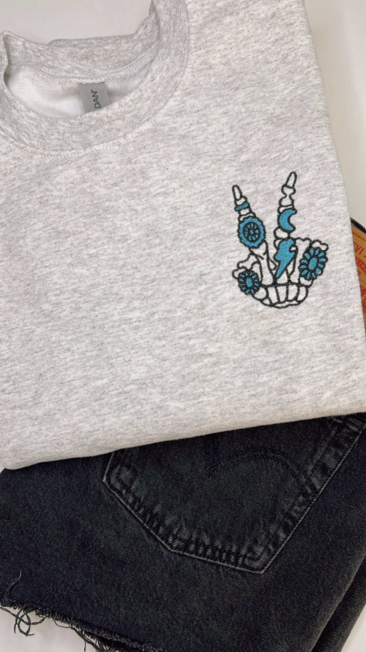 Turquoise Skeleton Embroidered Crewneck Sweatshirt