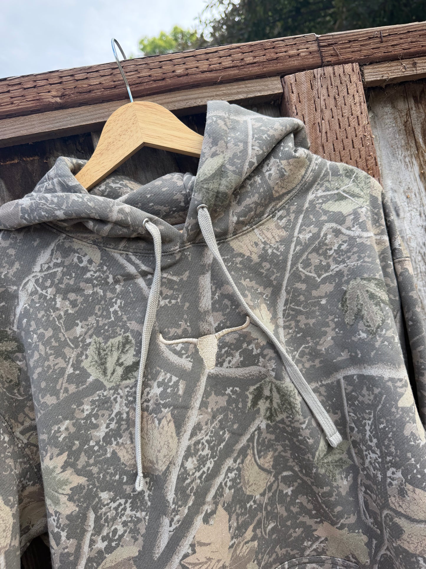 Camo Longhorn Cow Skull Embroidered Hoodie