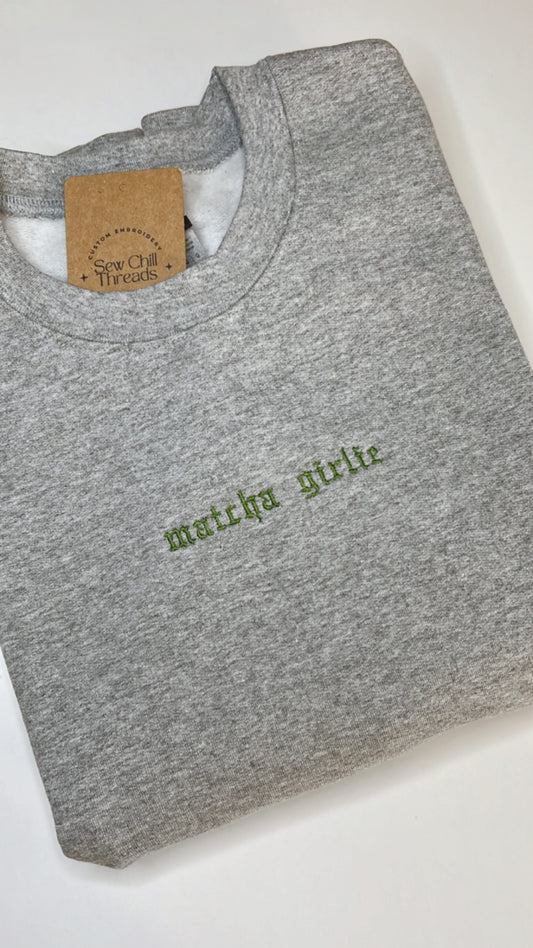 Matcha Girlie embroidered crewneck sweatshirt front