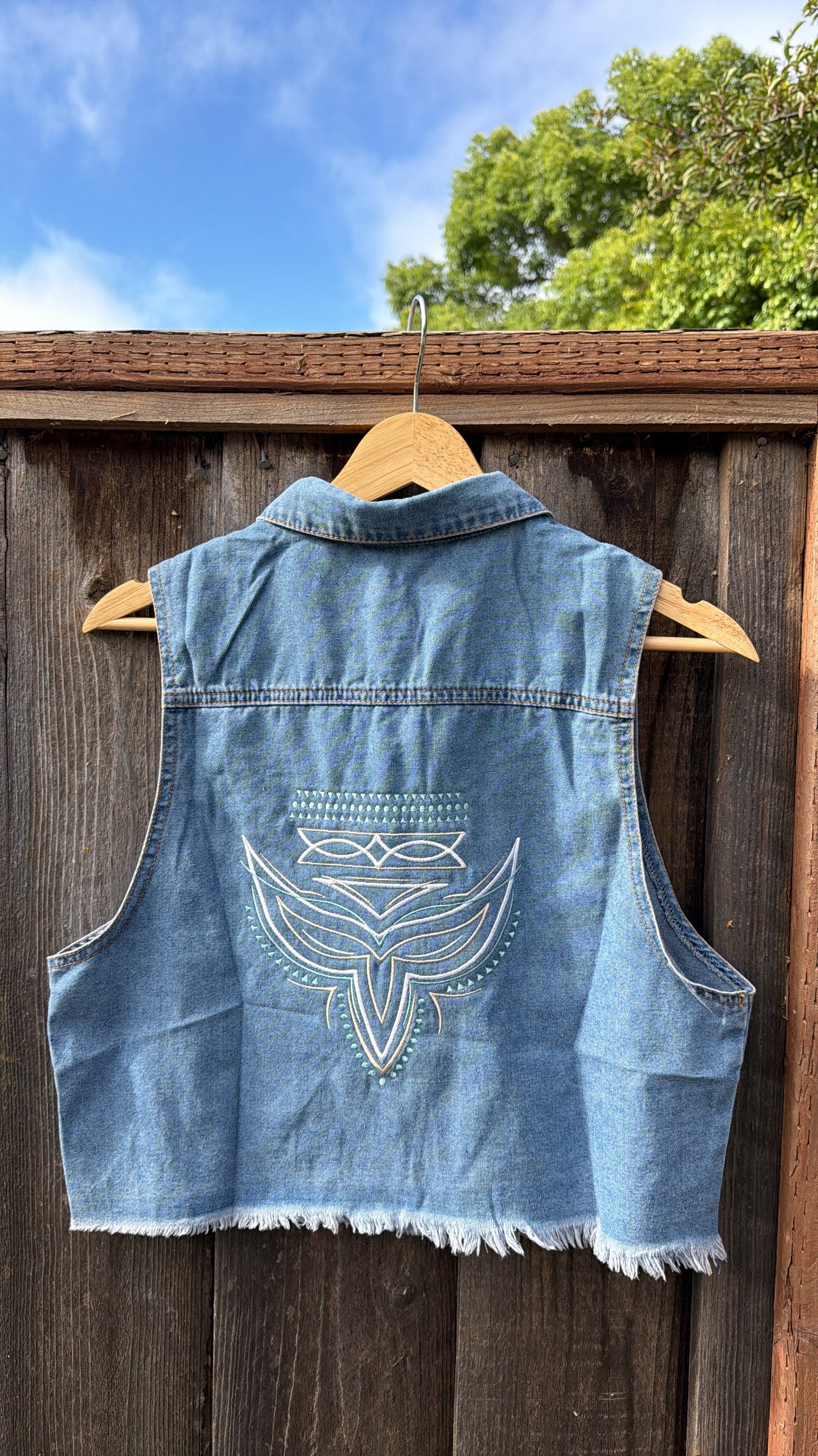 Boot Stitch Embroidered Denim Vest