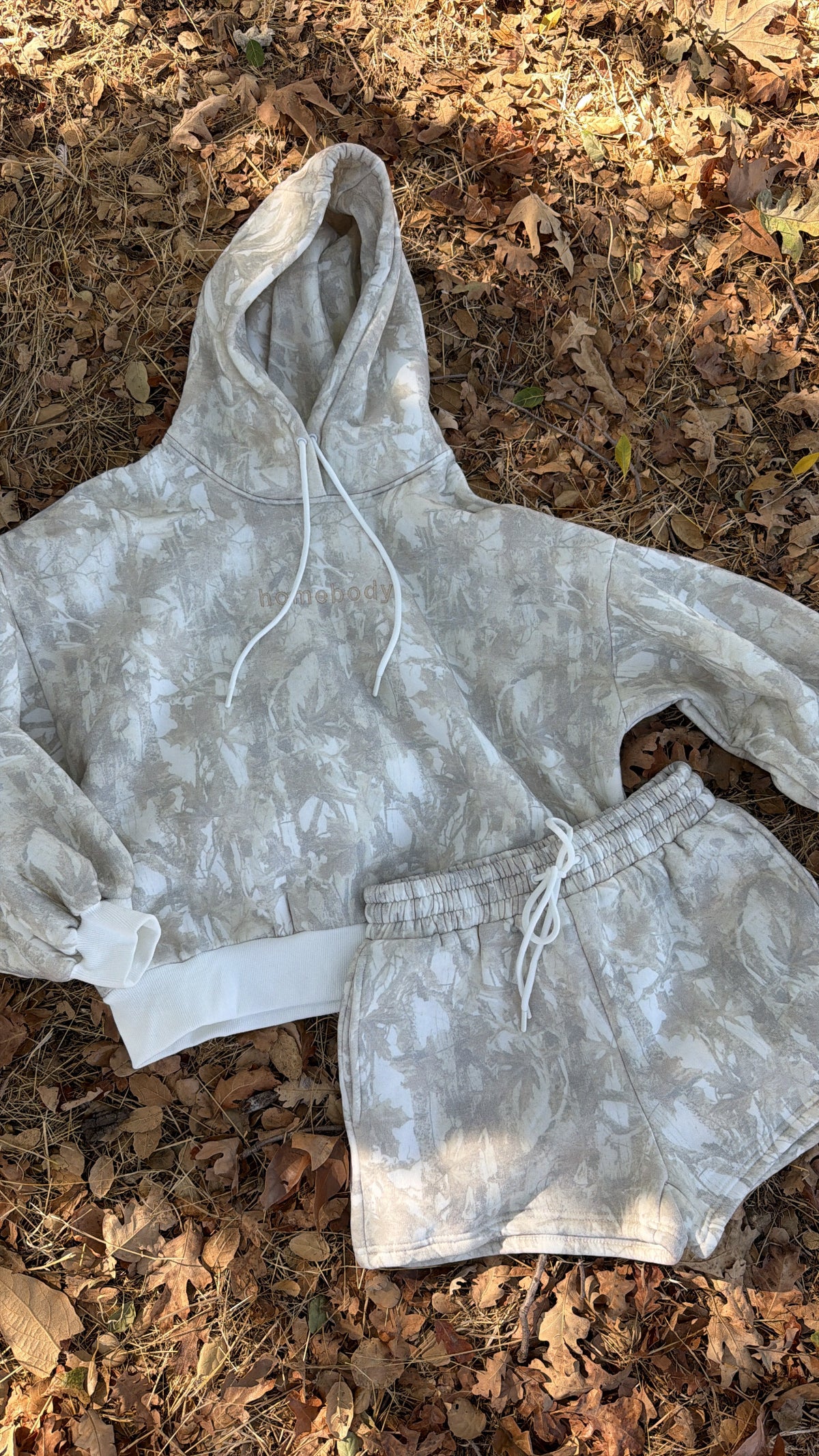 Homebody Camo Hoodie + Shorts Set | Embroidered Lounge Set