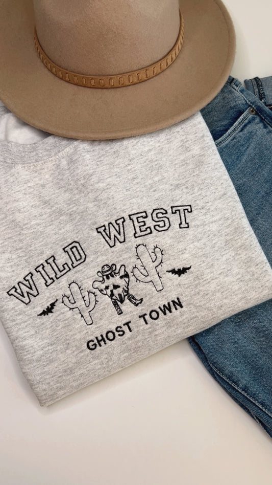 Wild West Ghost Town Embroidered Crewneck Sweatshirt