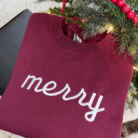 'Merry' Embroidered Crewneck Sweatshirt