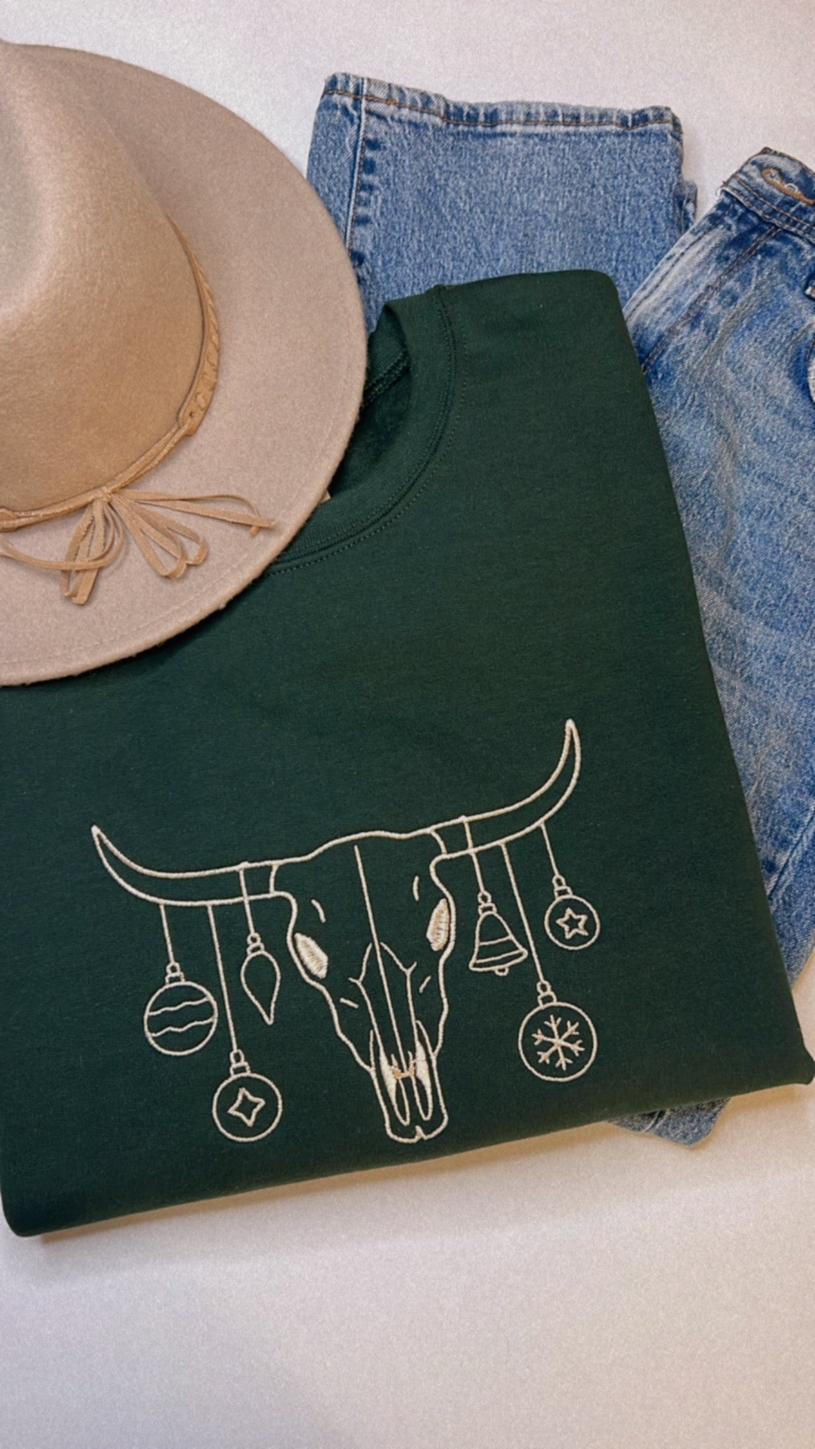 Howdy Christmas Longhorn Embroidered Crewneck Sweatshirt