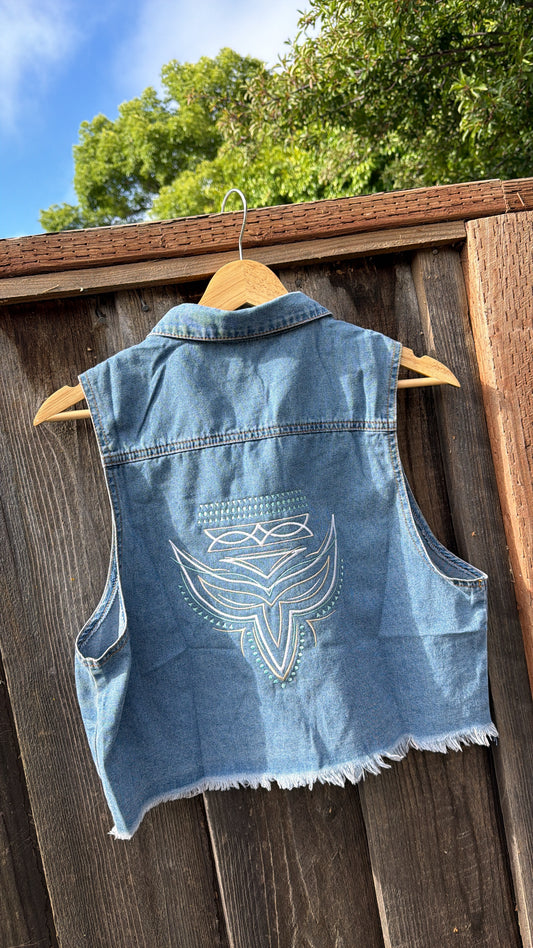 Boot Stitch Embroidered Denim Vest