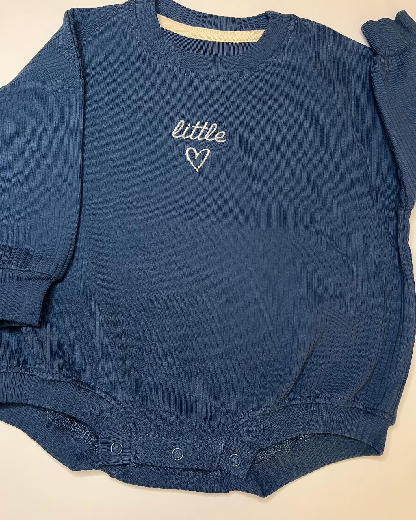 ‘Little Love’ Embroidered Ribbed Bubble Rompers