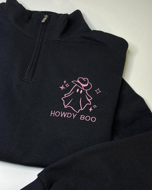 Howdy Boo Embroidered Quarter Zip Sweatshirt