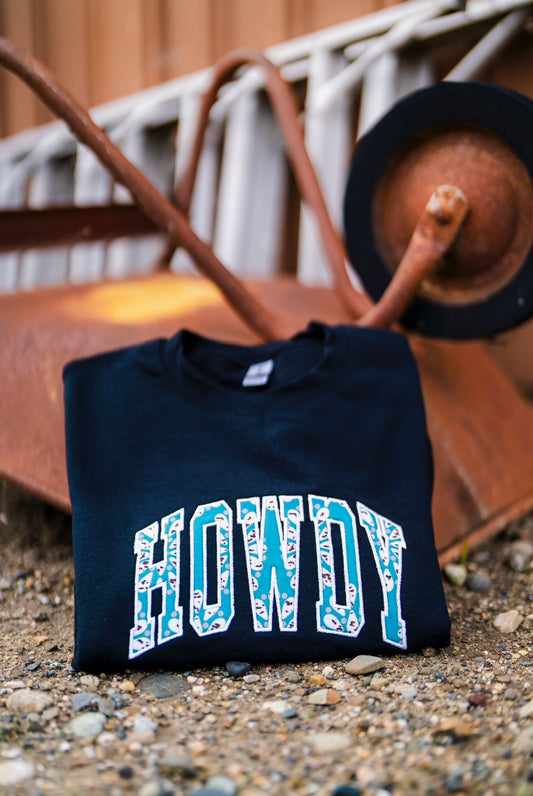 ‘Howdy’ Appliqué Black Embroidered Crewneck Sweatshirt