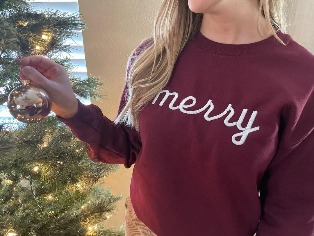 'Merry' Embroidered Crewneck Sweatshirt