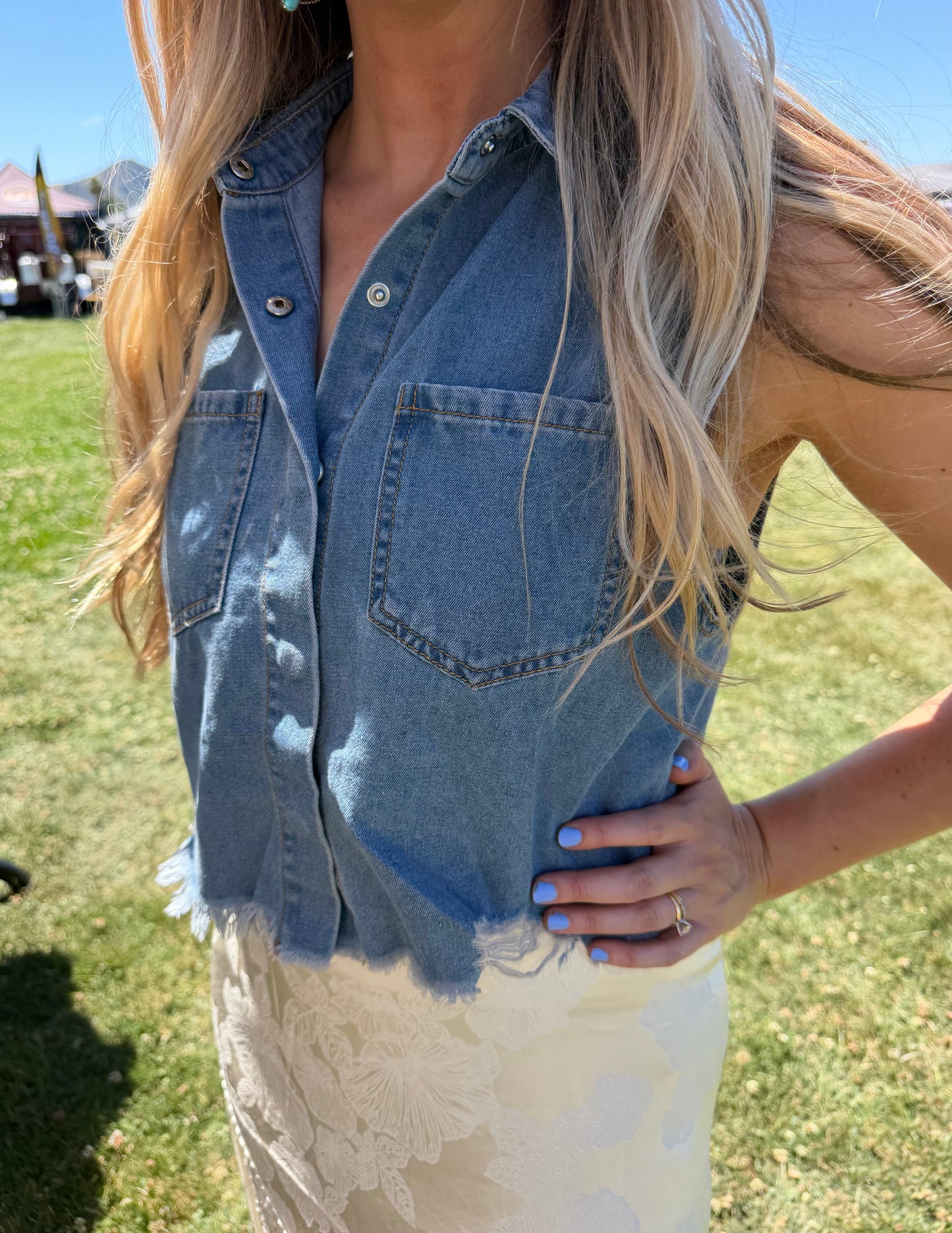 Boot Stitch Embroidered Denim Vest