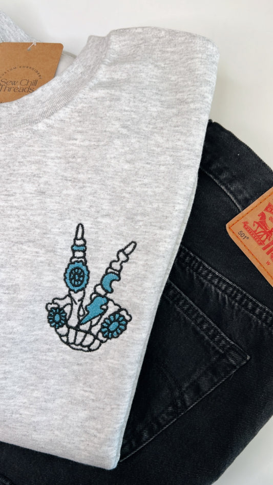 Turquoise Skeleton Embroidered Crewneck Sweatshirt