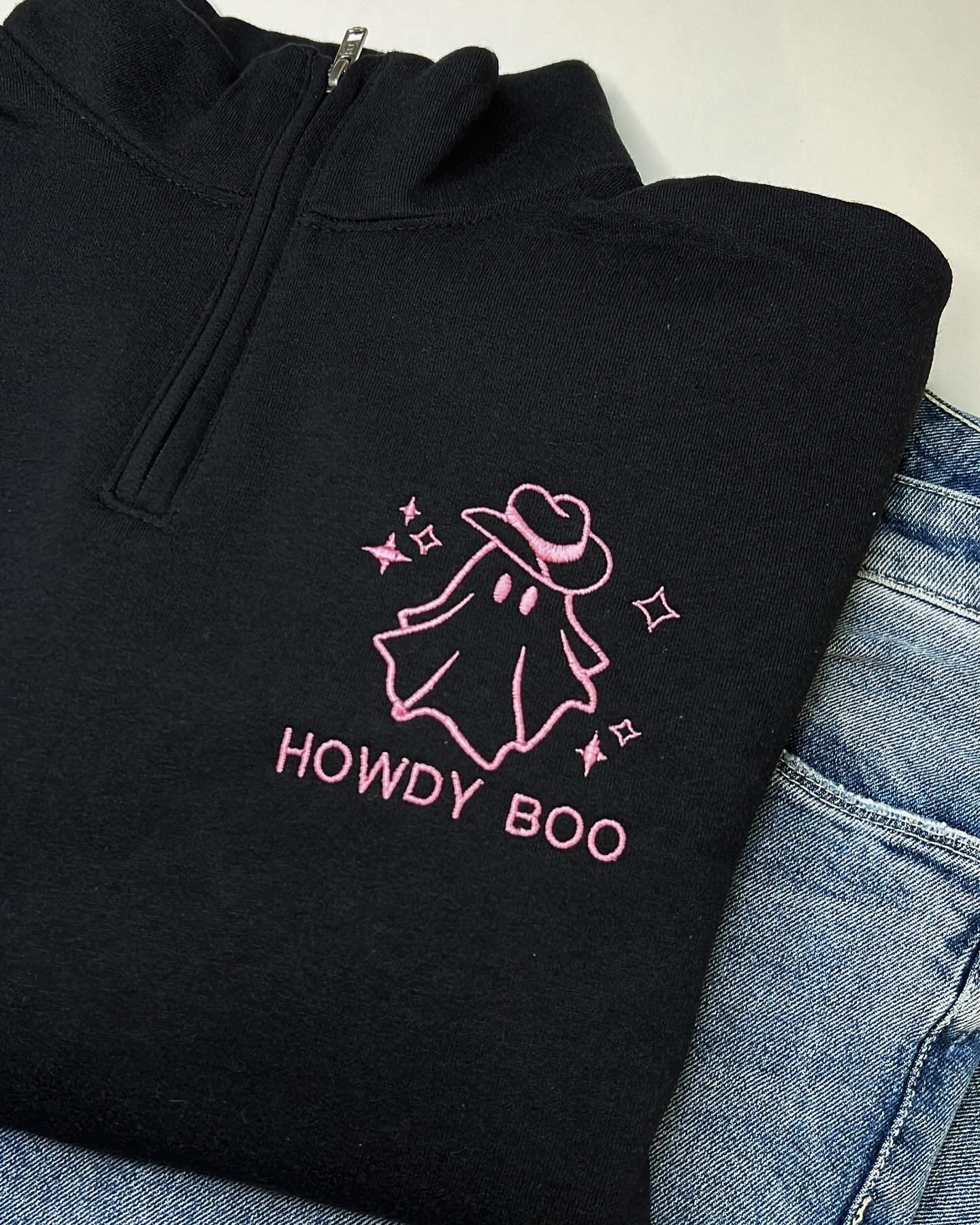 Howdy Boo Embroidered Quarter Zip Sweatshirt