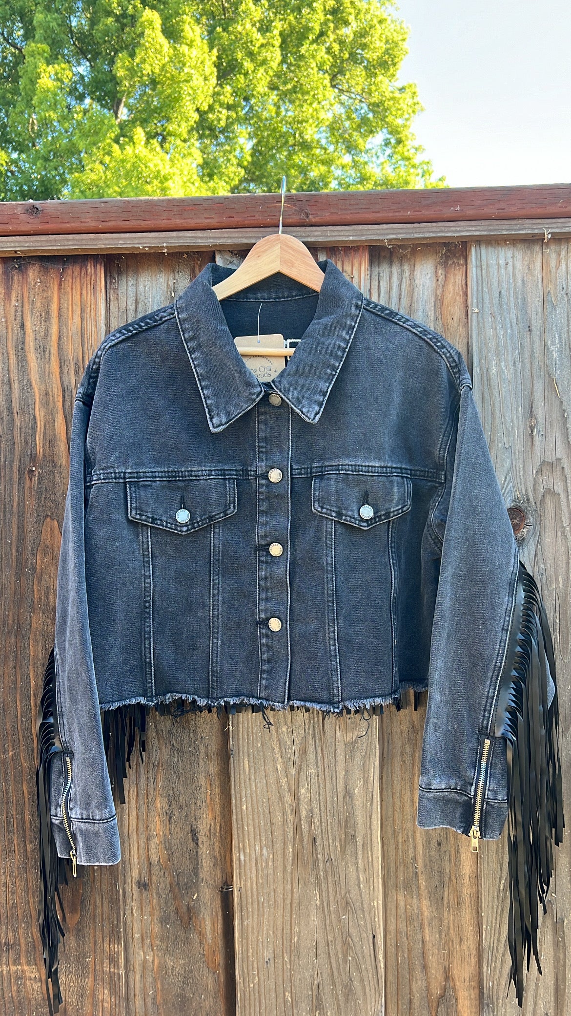 Yeehaw Embroidered Vintage Wash Denim Fringe Jacket