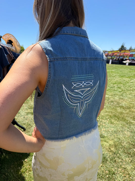 Boot Stitch Embroidered Denim Vest
