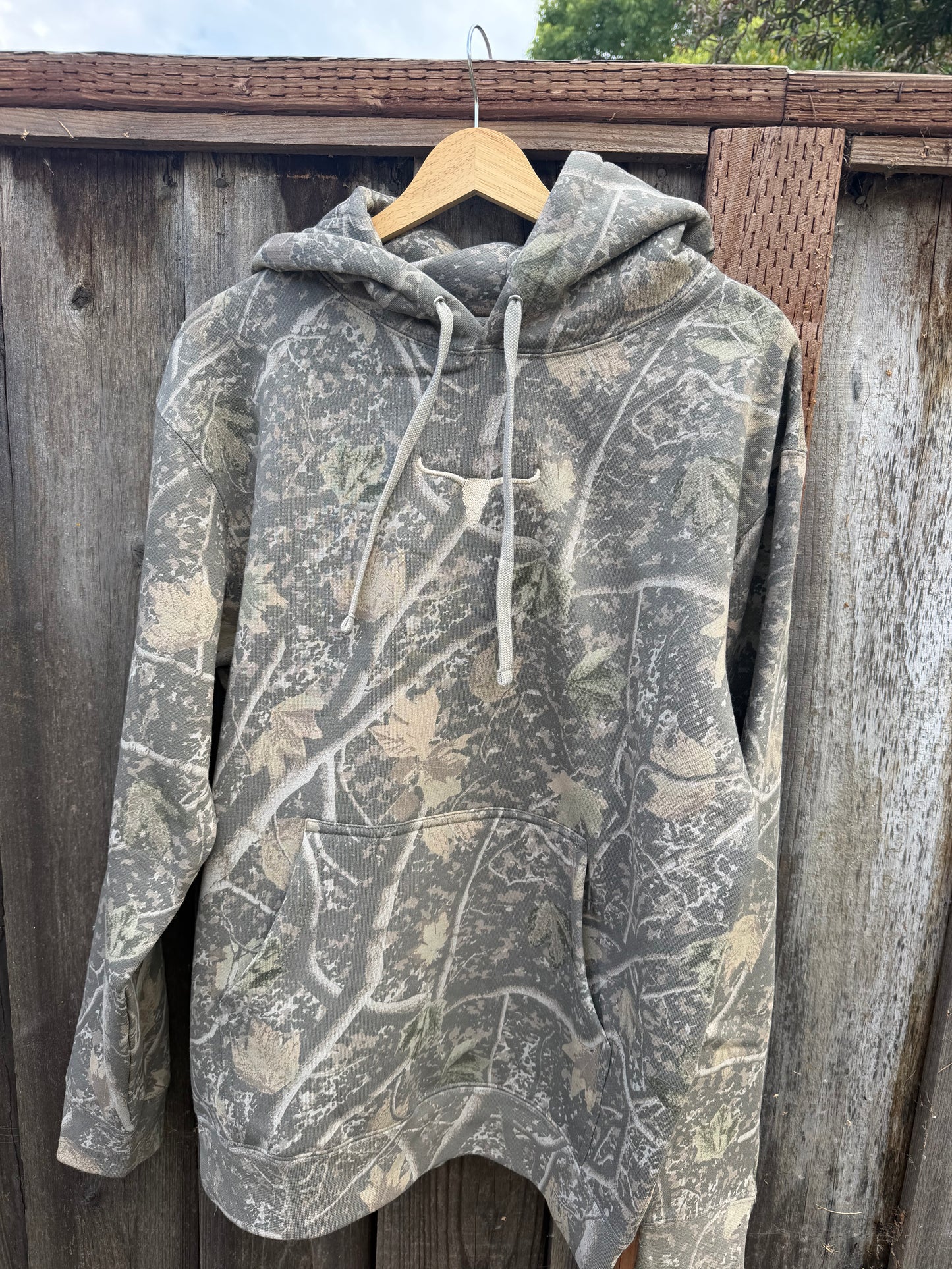 Camo Longhorn Cow Skull Embroidered Hoodie