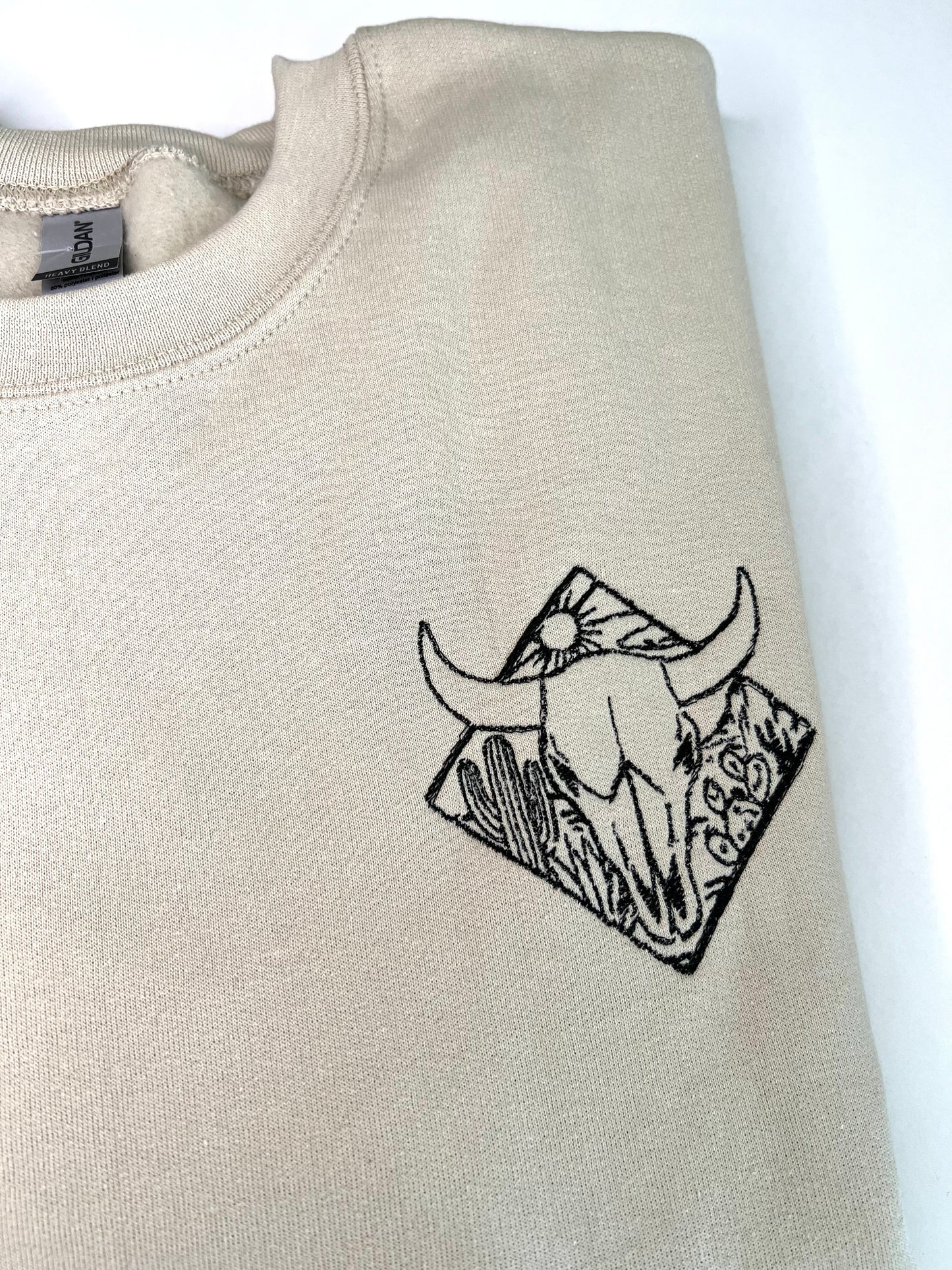 Desert Cow Skull Embroidered Crewneck Sweatshirt