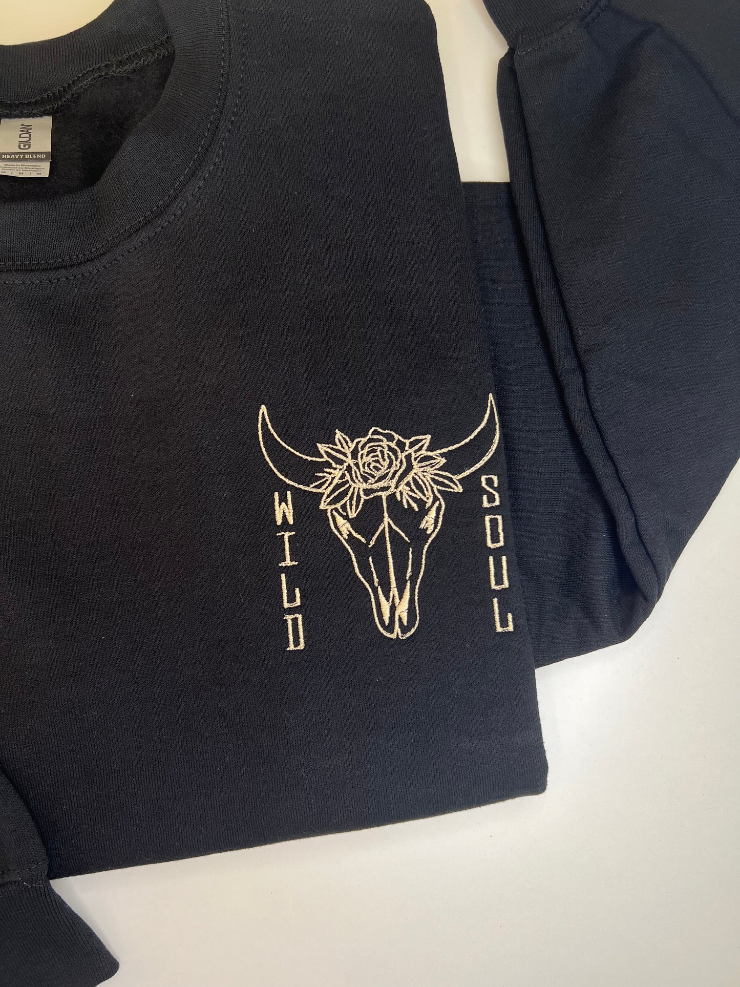 Wild Soul Cow Skull Embroidered Crewneck Sweatshirt