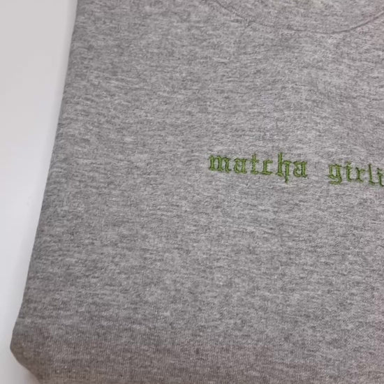 Heather gray matcha sweatshirt lifestyle shot
